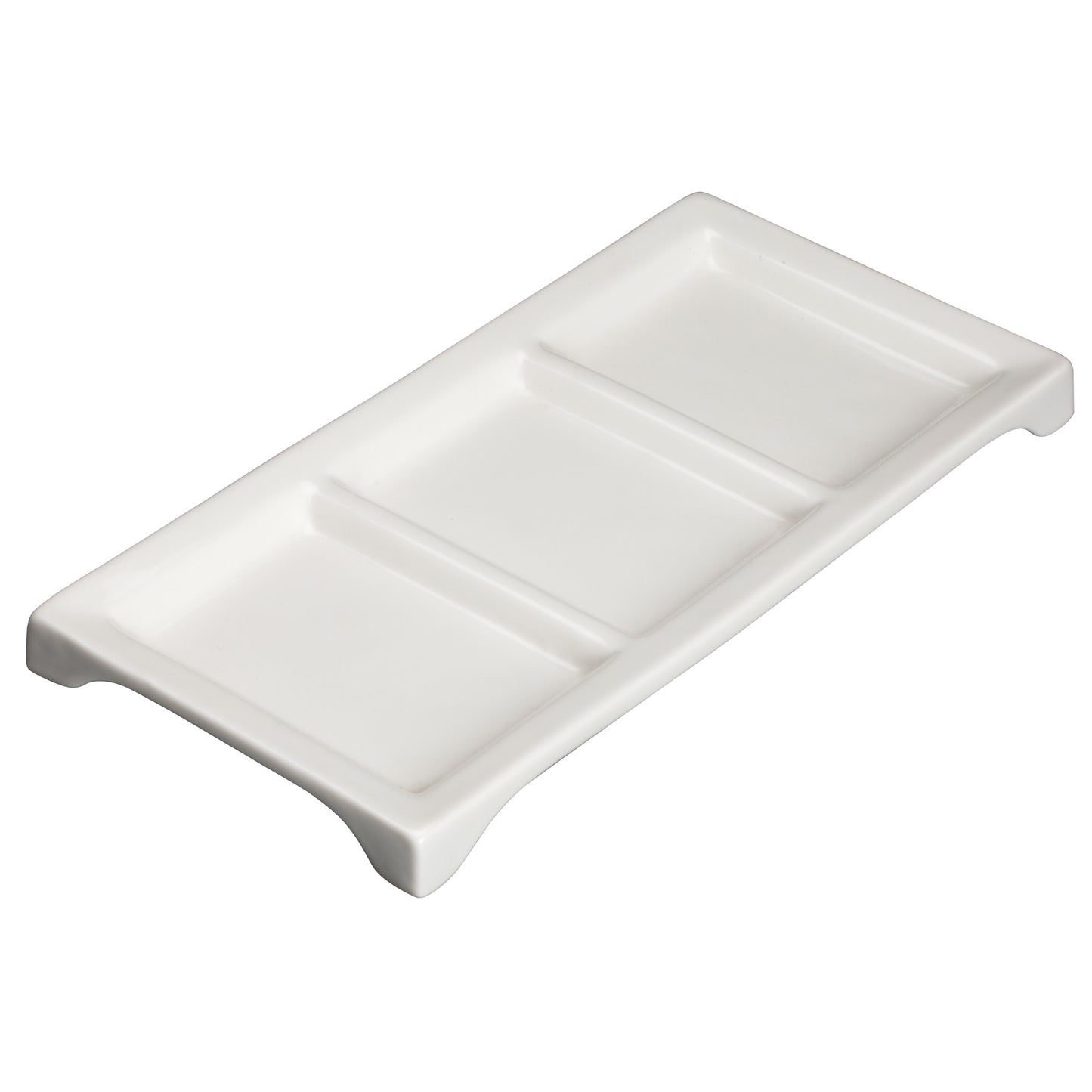WDP017-108 - 10"L x 5"W Porcelain Trio Tray, Bright White, 24 pcs/case