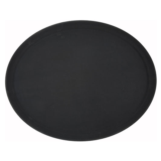 Deluxe Fiberglass Tray, Non-Slip, Oval, 27" x 22" - Black