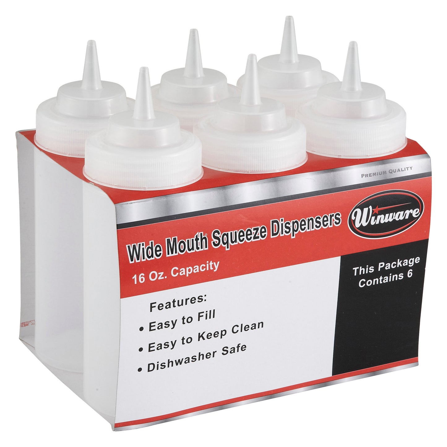 PSW-24 - 24oz Squeeze Bottles, Wide Mouth, Clear, 6pcs/pk