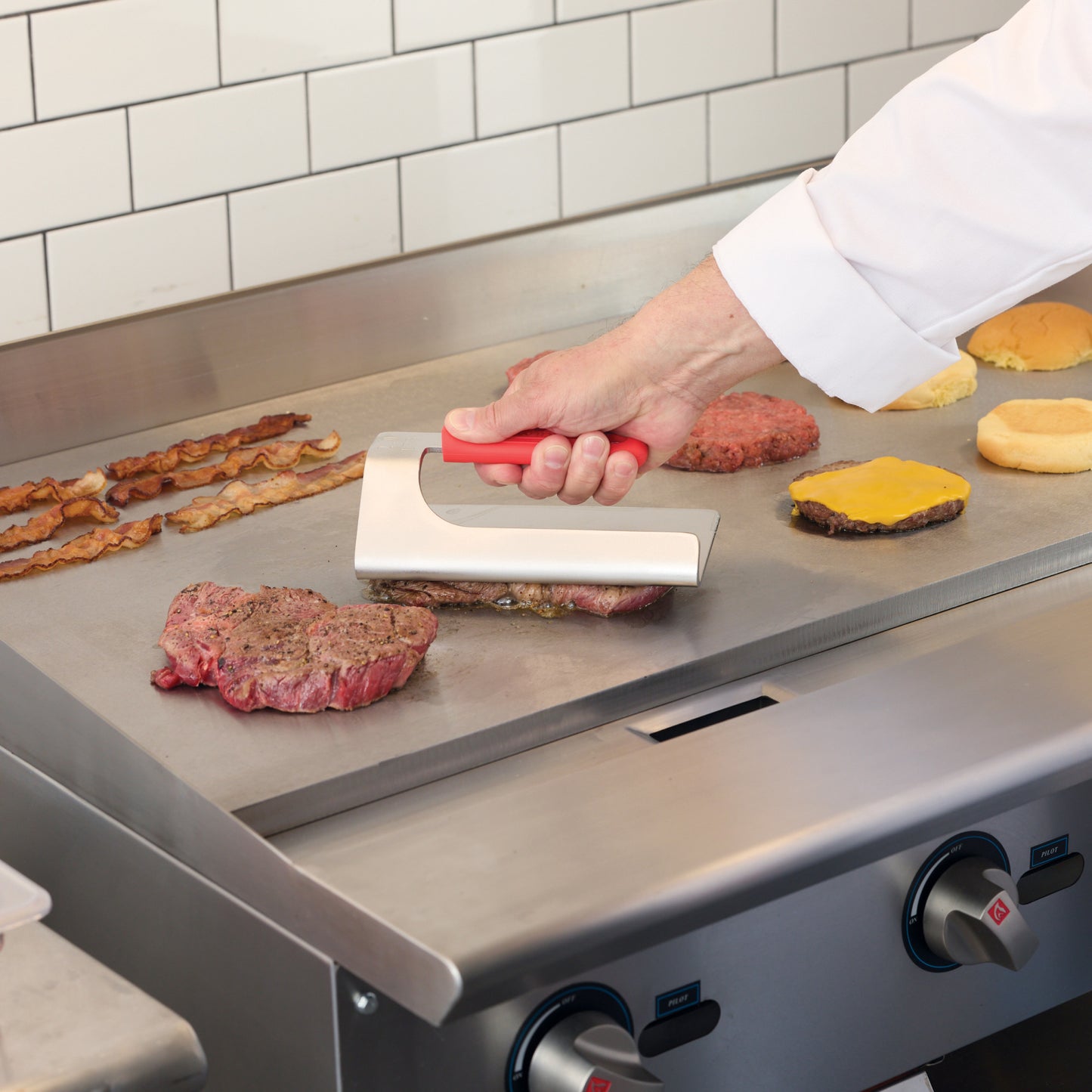 SWS-74 - One-Piece 18/8 Stainless Steel Steak Weight with Silicone Sleeve, 2-lbs