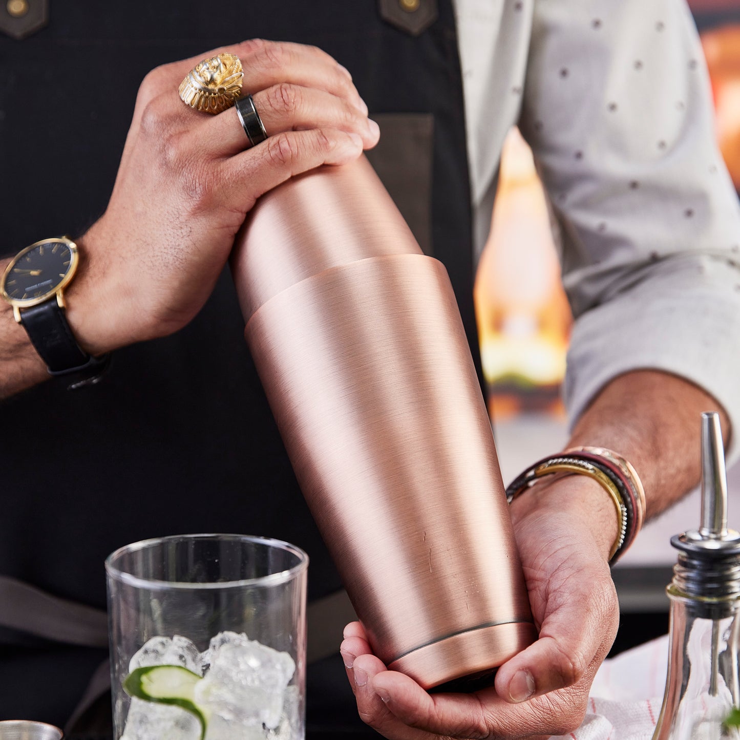 BASK-28AC - After5 28 oz Bar Shaker Cup, Antique Copper