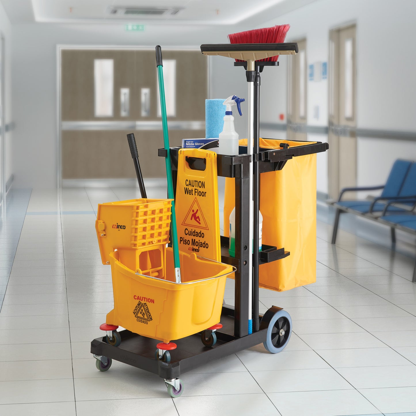 PJC-4538 - Janitorial Cart with 3 Shelves and Removable Bag