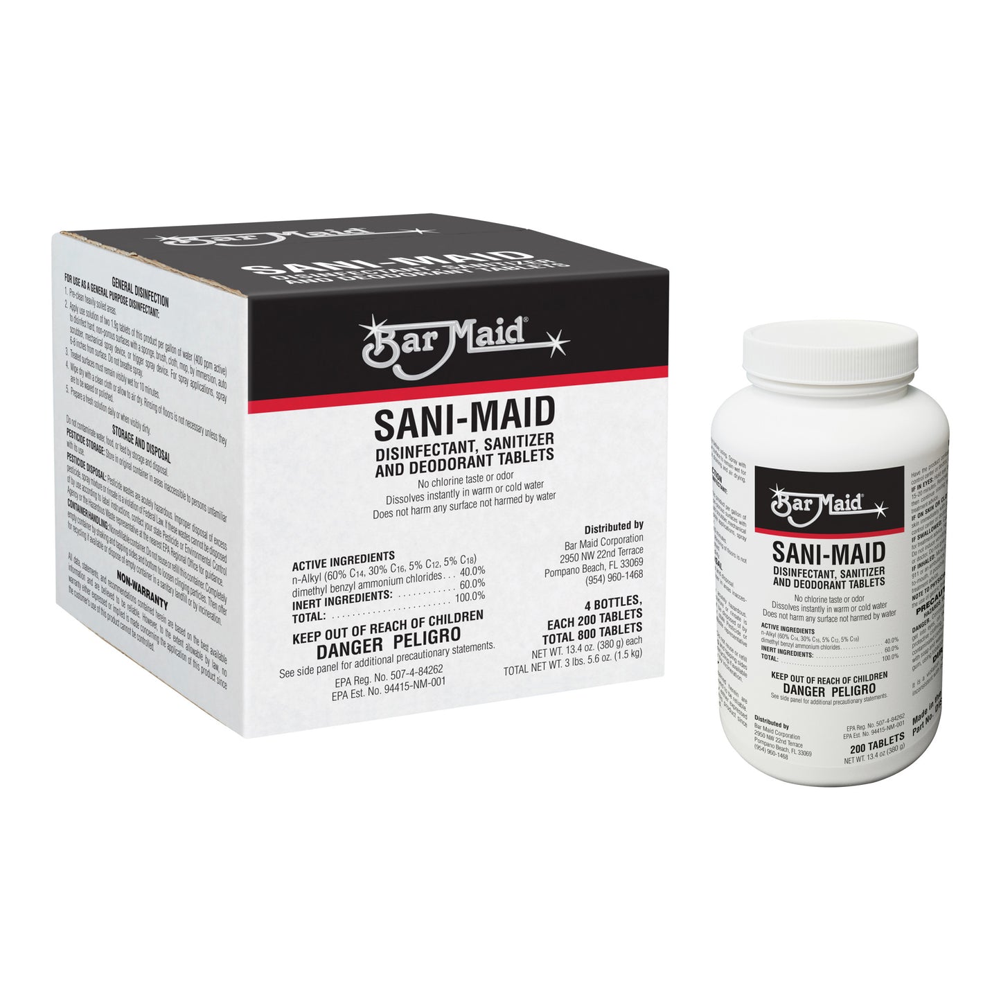 DIS-207 - Bar Maid Sani-Mani Disinfectant, Sanitizer, and Deodorant Tablets - 4 Bottles