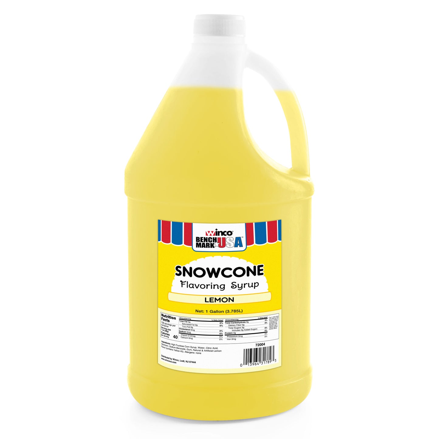 72004CS - BenchmarkUSA Snow Cone Syrup, Lemon, 4 Gallons/Case