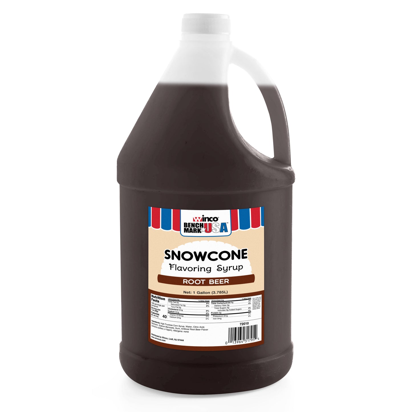 72010CS - BenchmarkUSA Snow Cone Syrup, Root Beer, 4 Gallons/Case