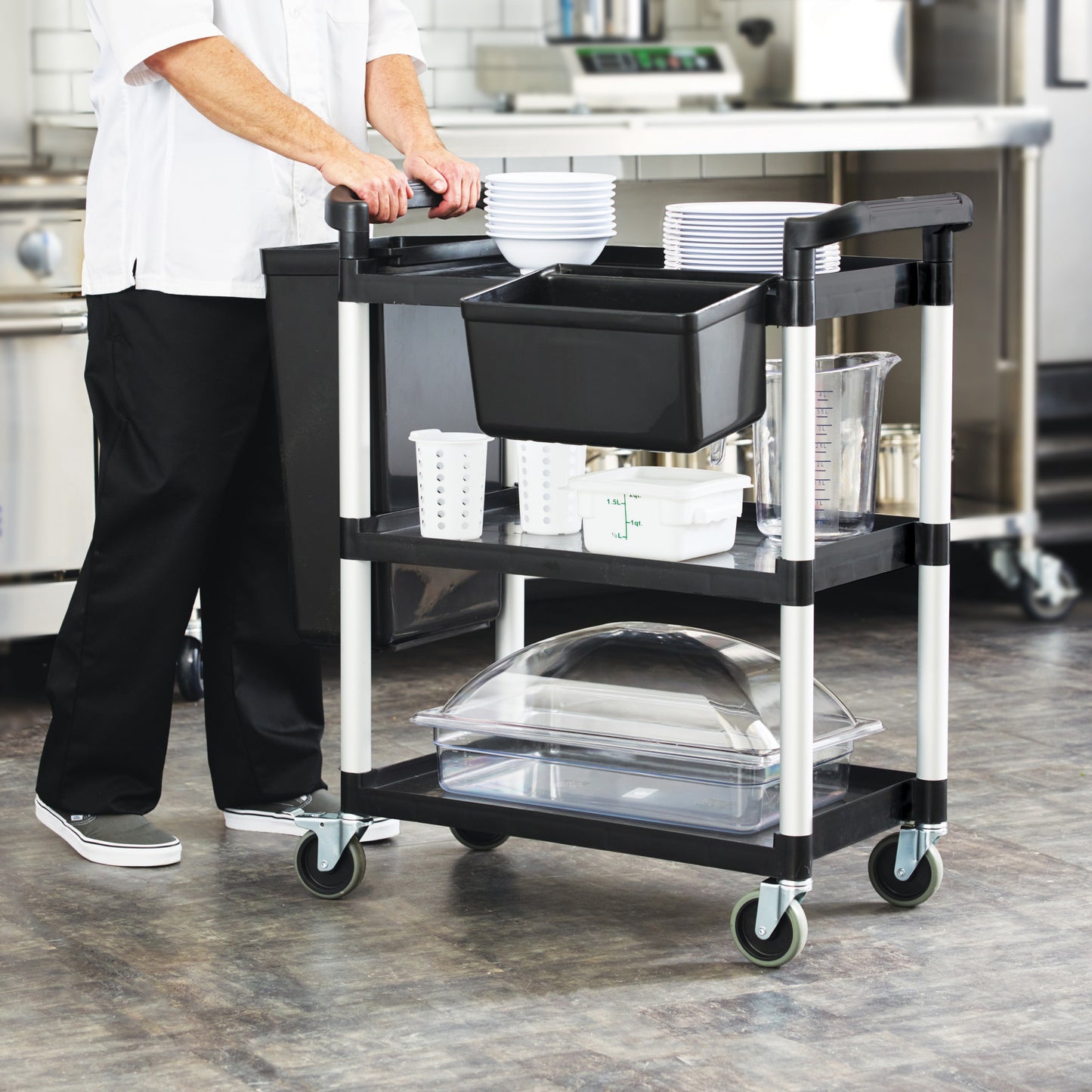 UC-2415K - 3-Tier Utility Carts with Brakes - Black, 32L x 16-1/8W x 36-3/4H