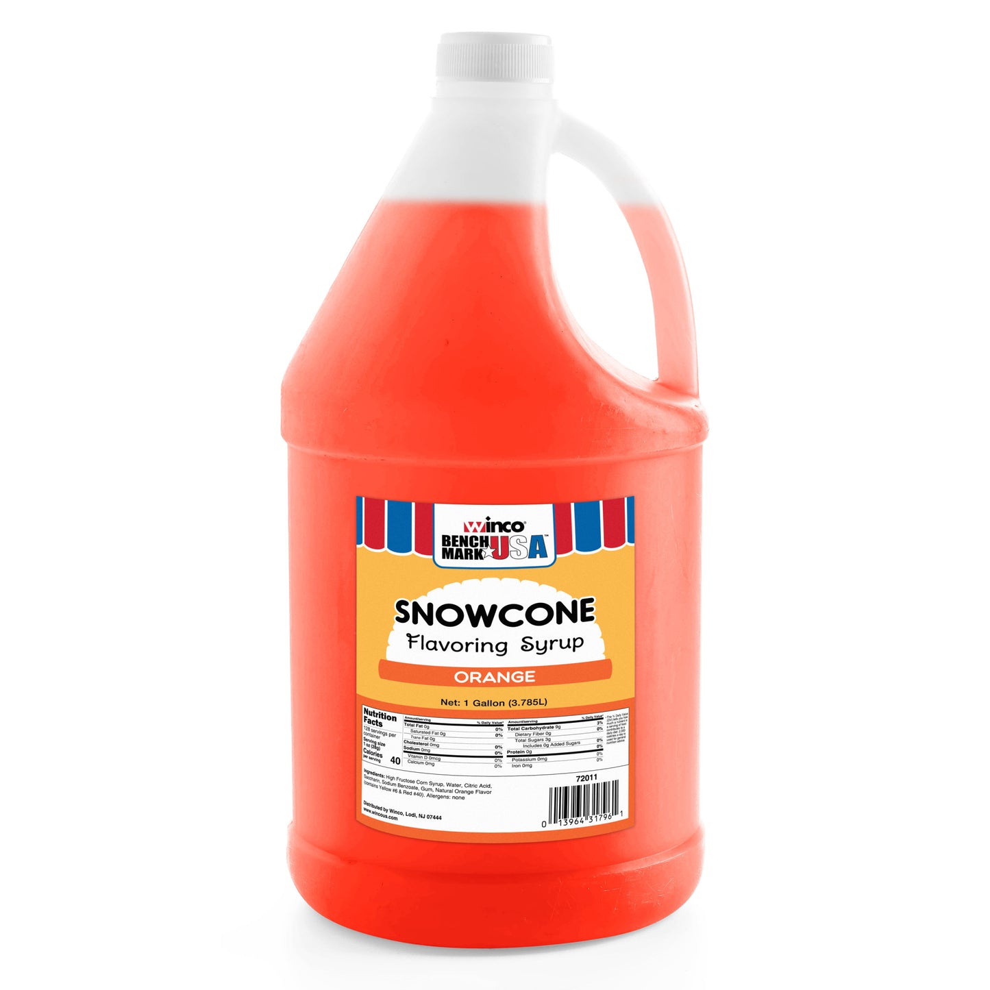 72011CS - BenchmarkUSA Snow Cone Syrup, Orange, 4 Gallons/Case