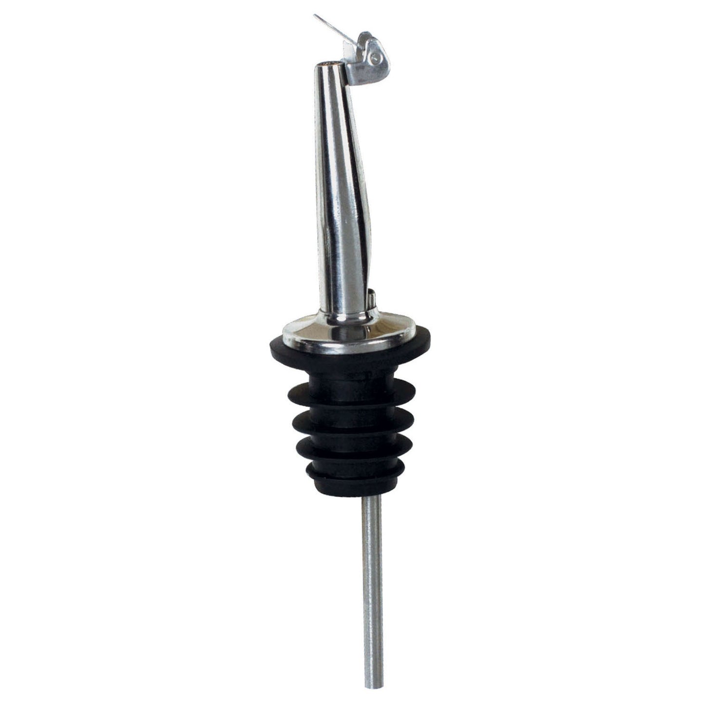 PPM-4C - Metal Pourers, Tapered Spout & Hinged Cap, Black Plastic Stopper