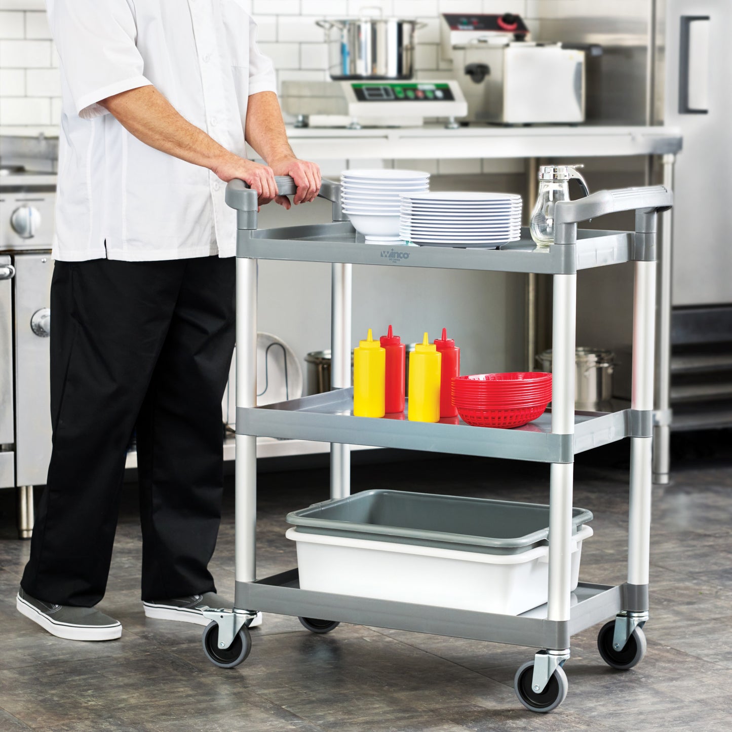UC-2415G - 3-Tier Utility Carts with Brakes - Gray, 32L x 16-1/8W x 36-3/4H