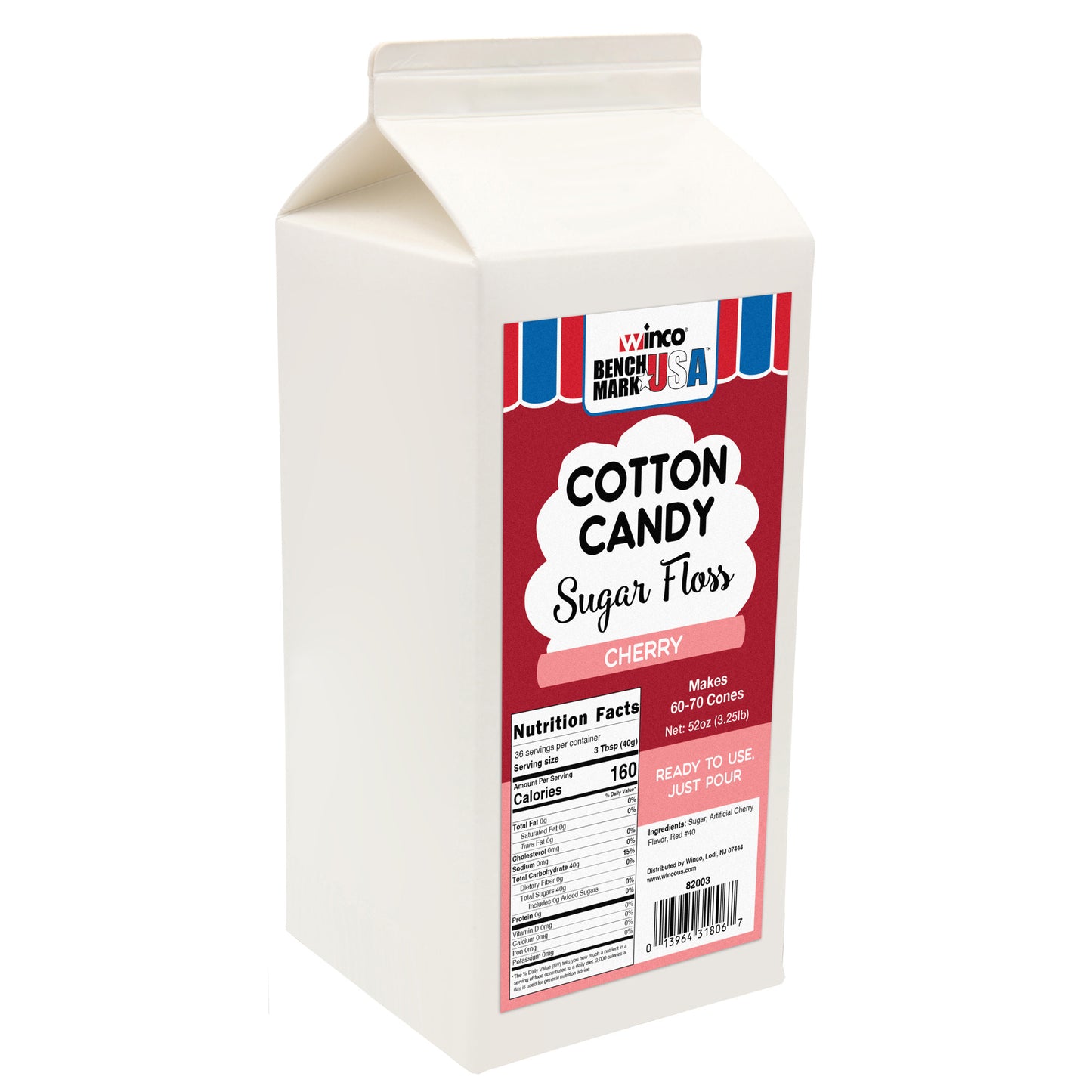 82003CS - BenchmarkUSA 3-1/4 lb Cotton Candy Floss - Cherry - 6 cartons/case