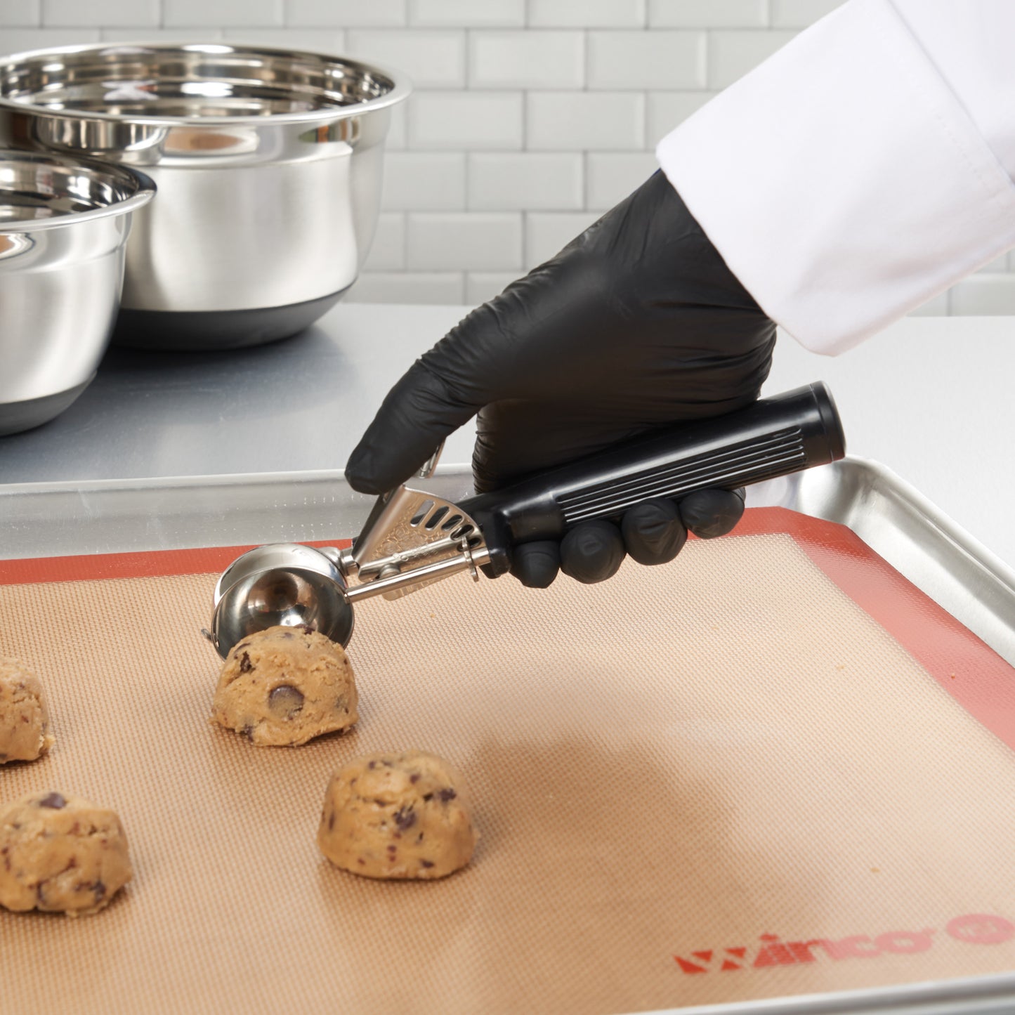 ICOP-30 - Winco Prime 18/8 Stainless Steel One-Piece Thumb Press Disher - 30