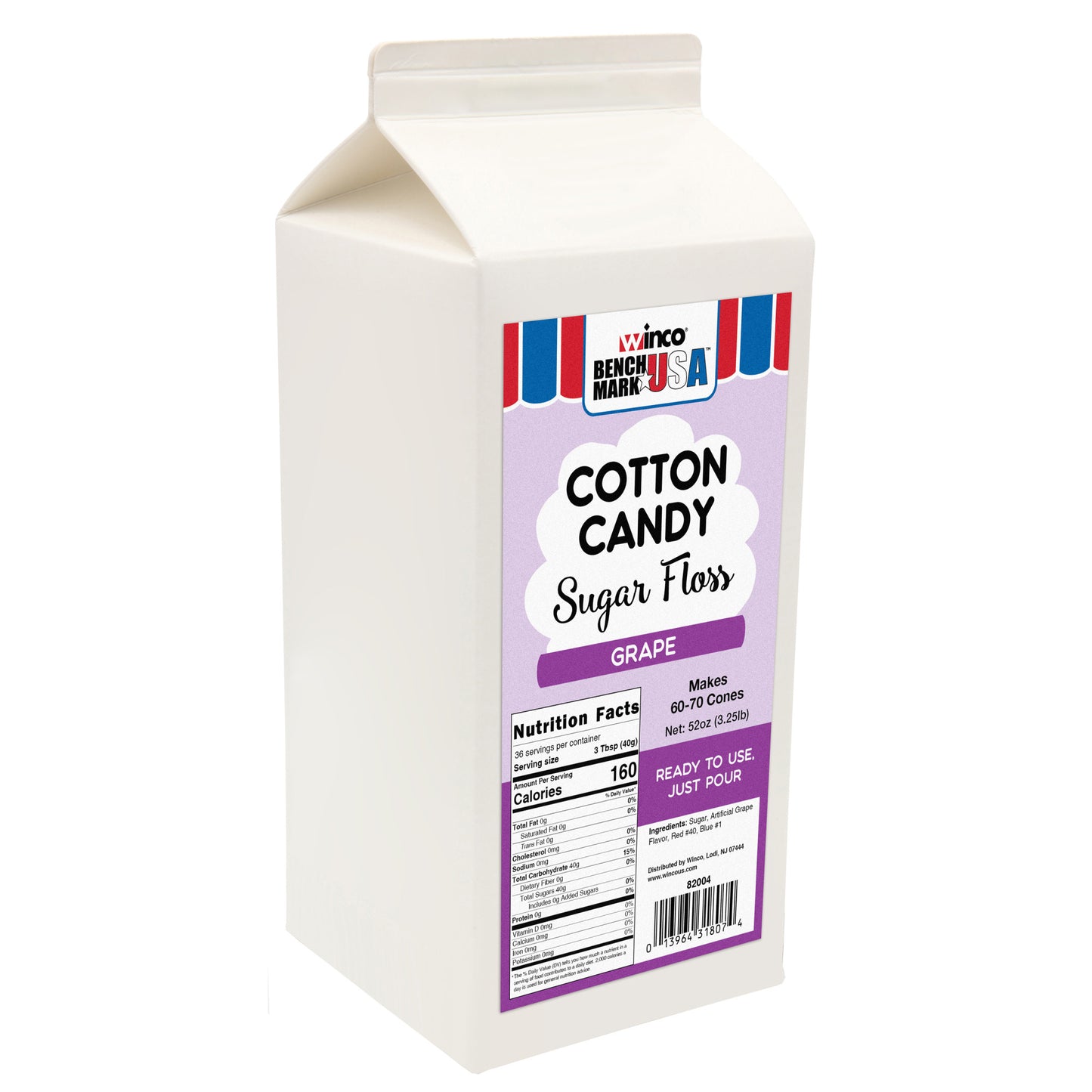 82004CS - BenchmarkUSA 3-1/4 lb Cotton Candy Floss - Grape - 6 cartons/case
