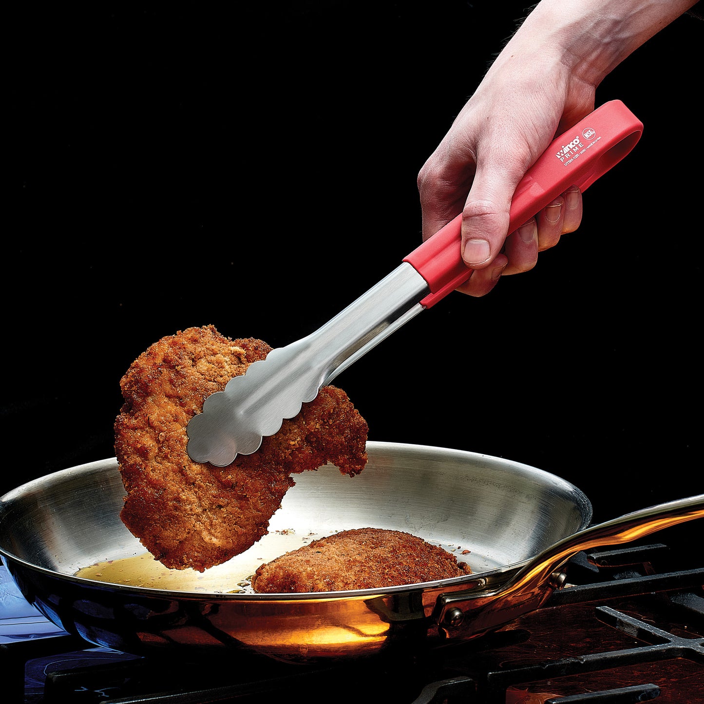 UTSH-12R - Winco Prime 12" Stainless Steel Utility Tongs with Red Silicone Handle