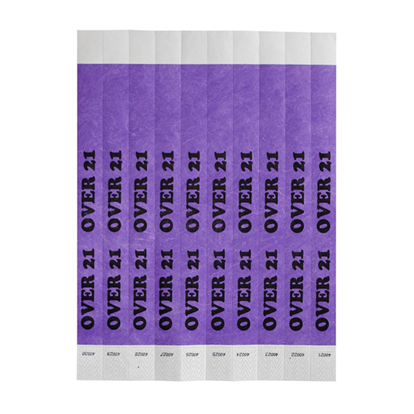 WB-OVER21 - Bar Maid Waterproof Tear-Free Wristbands - OVER 21 (Purple/Black) (500 Pieces/Pack)