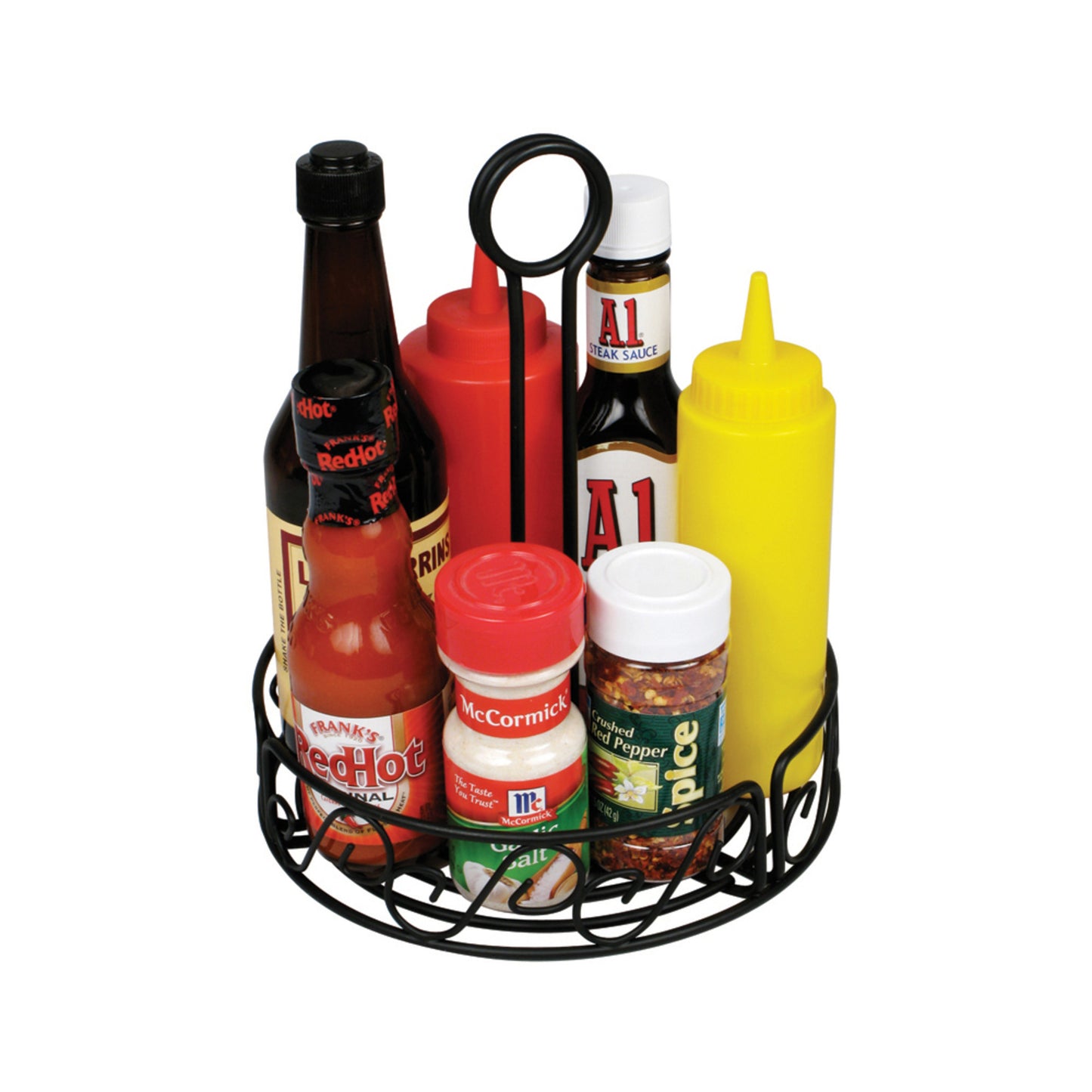 WBKH-6R - 6-1/4" Round Wire Condiment Caddy with Handle