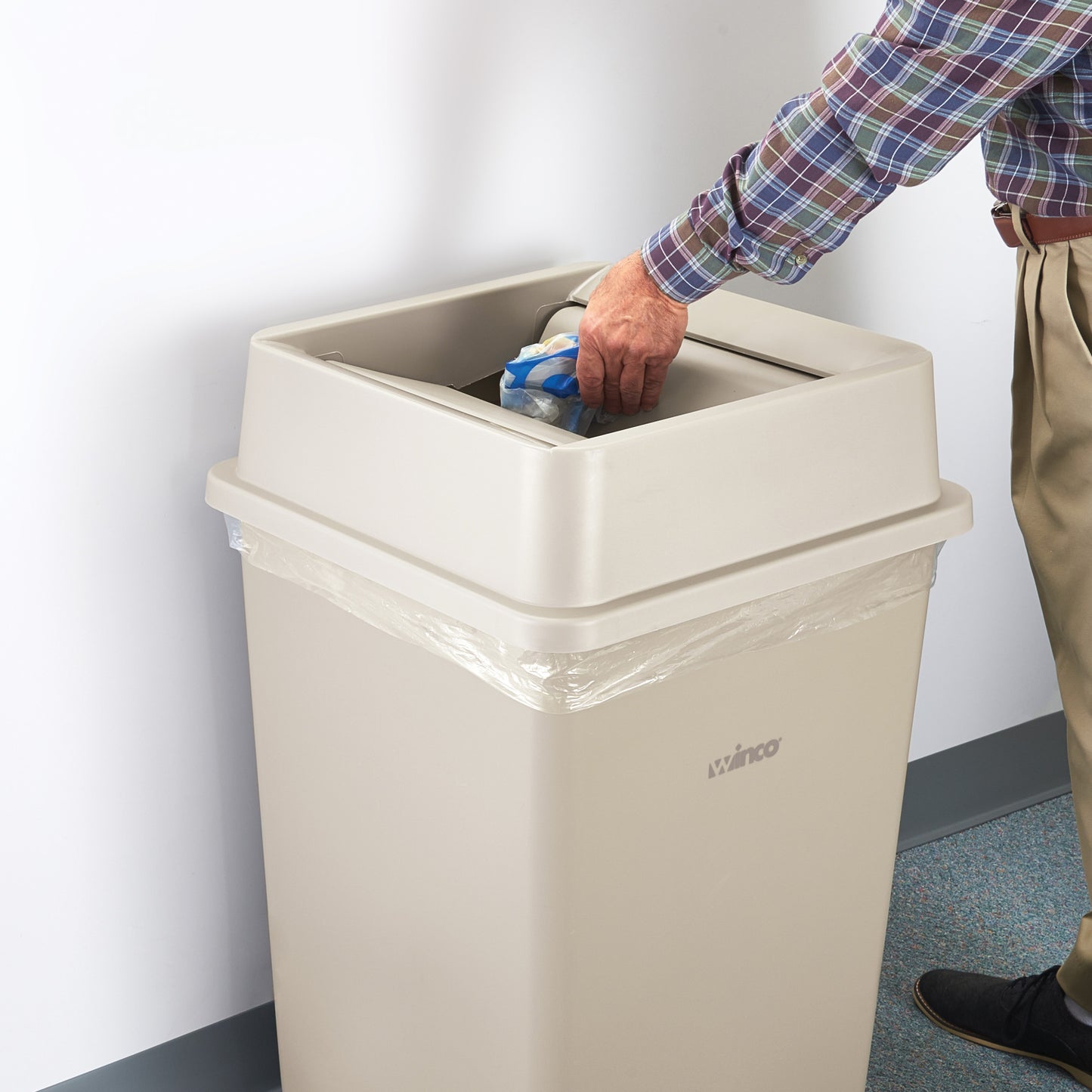 PTCSL-35BE - Tall Square Trash Can Lid, Swing - 35 Gallon, Beige