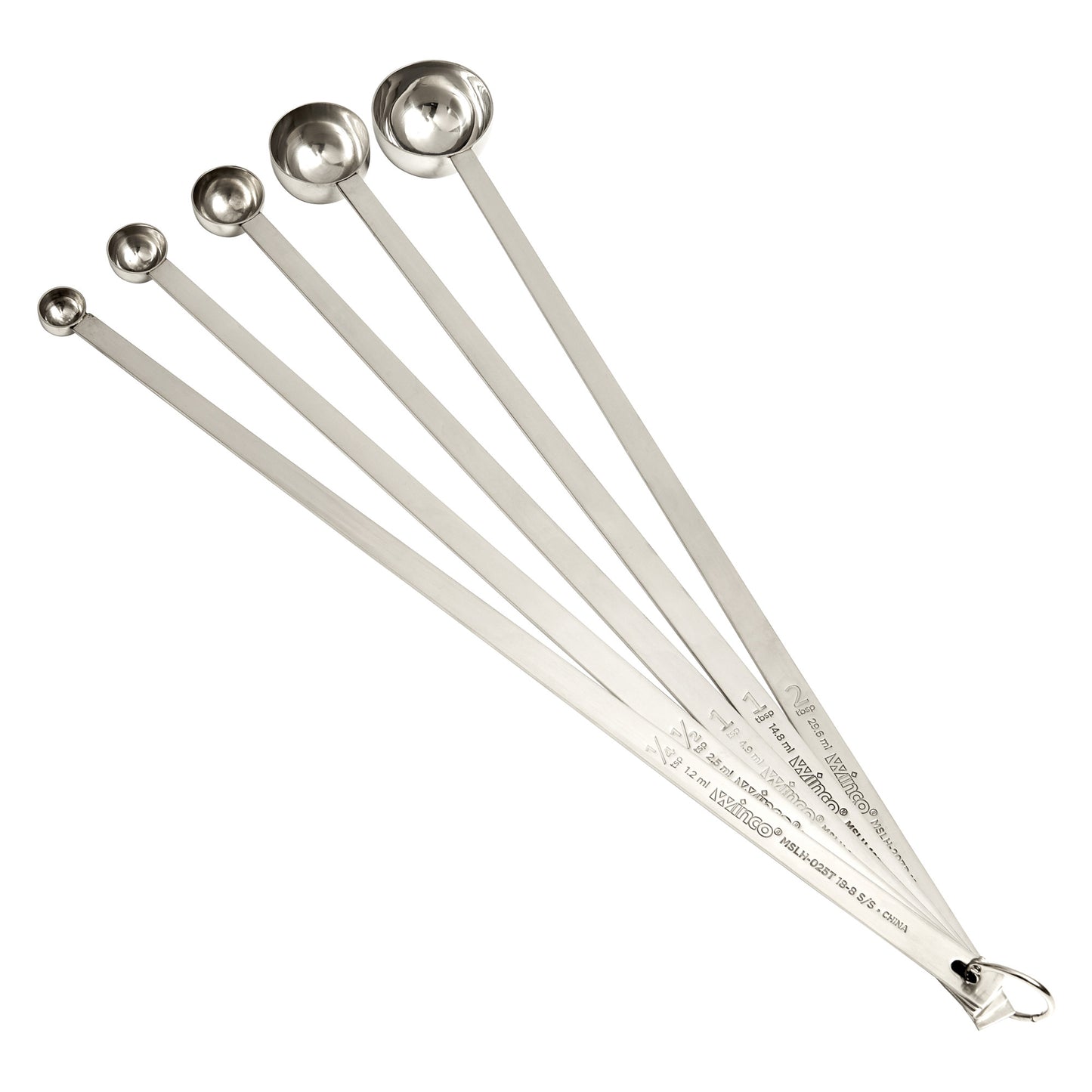 MSLH-5P - 18/8 Stainless Steel Measuring Spoons with Long Handle Set