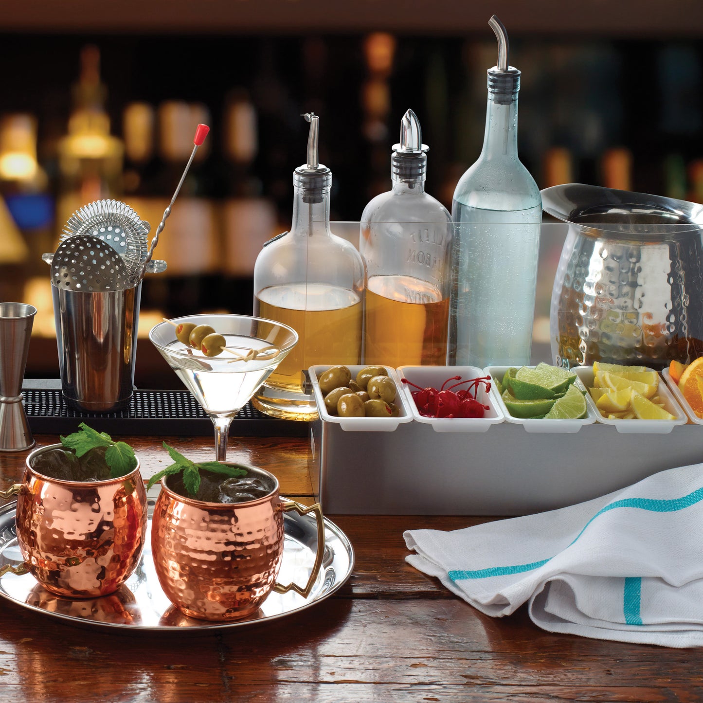 BTH-2028G - Herringbone Bar Towel, Green Stripe, 20" x 26"