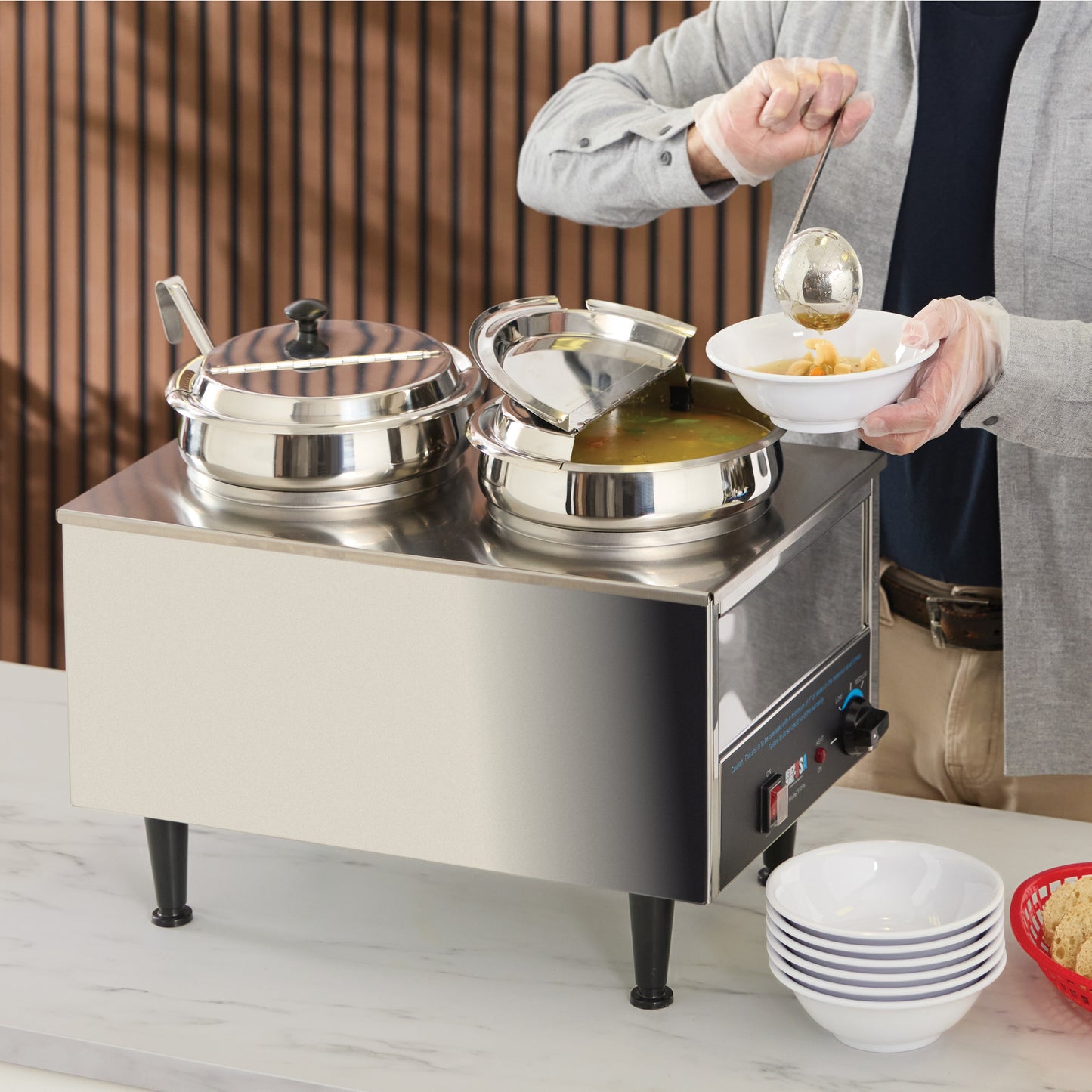 51072P - BenchmarkUSA Dual-Well Food Warmer - 2 Ladles, 2 Lids
