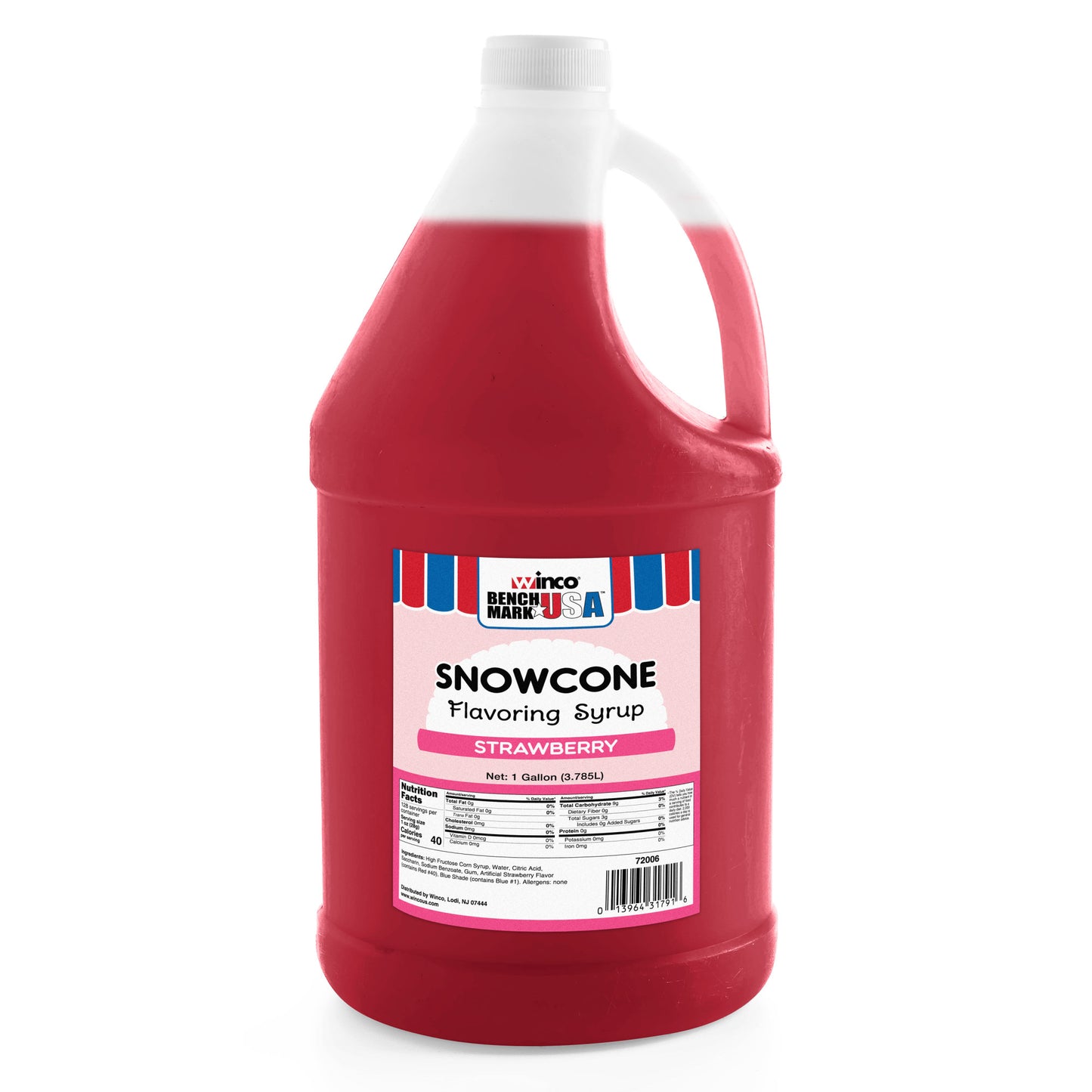 72006CS - BenchmarkUSA Snow Cone Syrup, Strawberry, 4 Gallons/Case