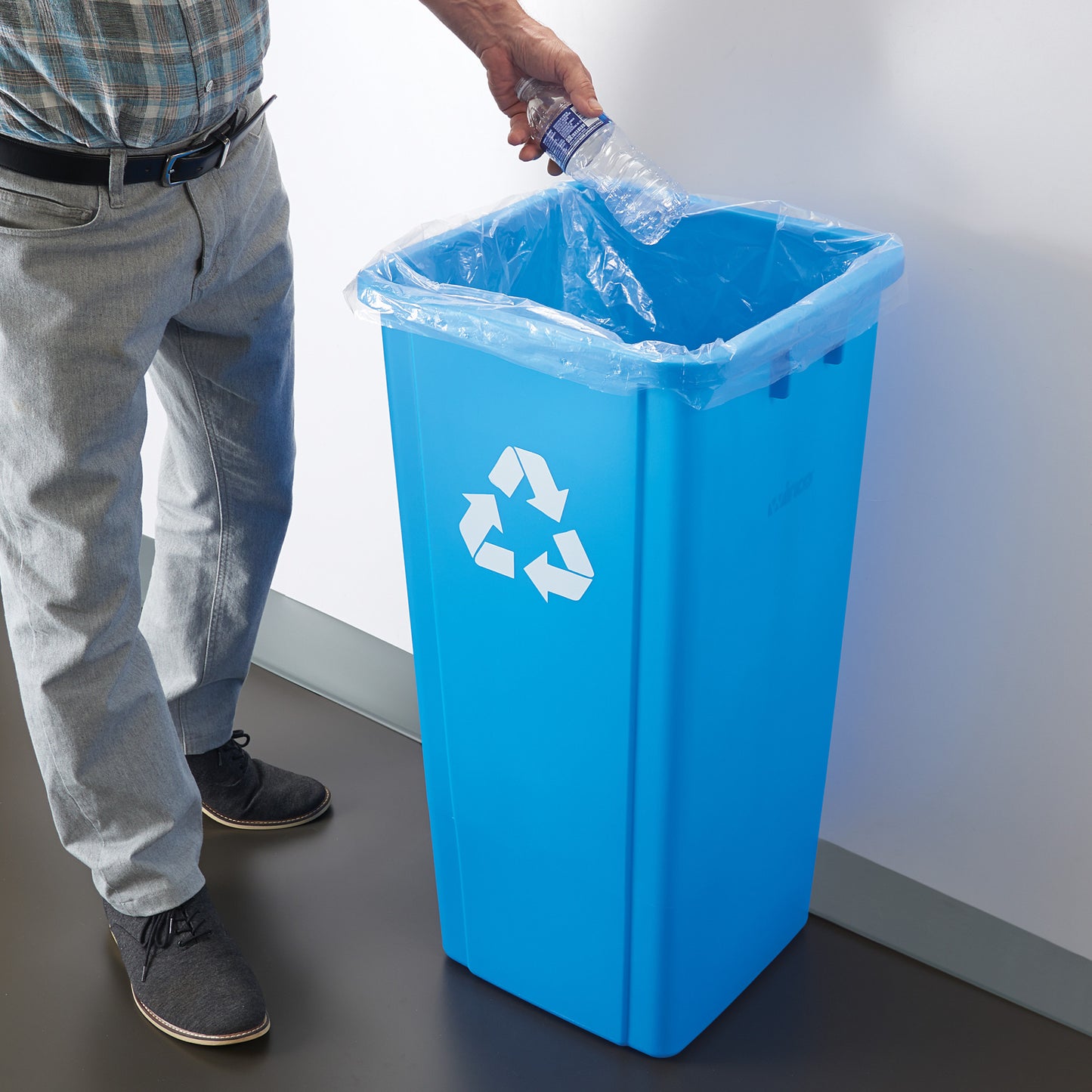 PTCS-23L - Tall Square Trash Can - 23 Gallon, Blue-Recycle