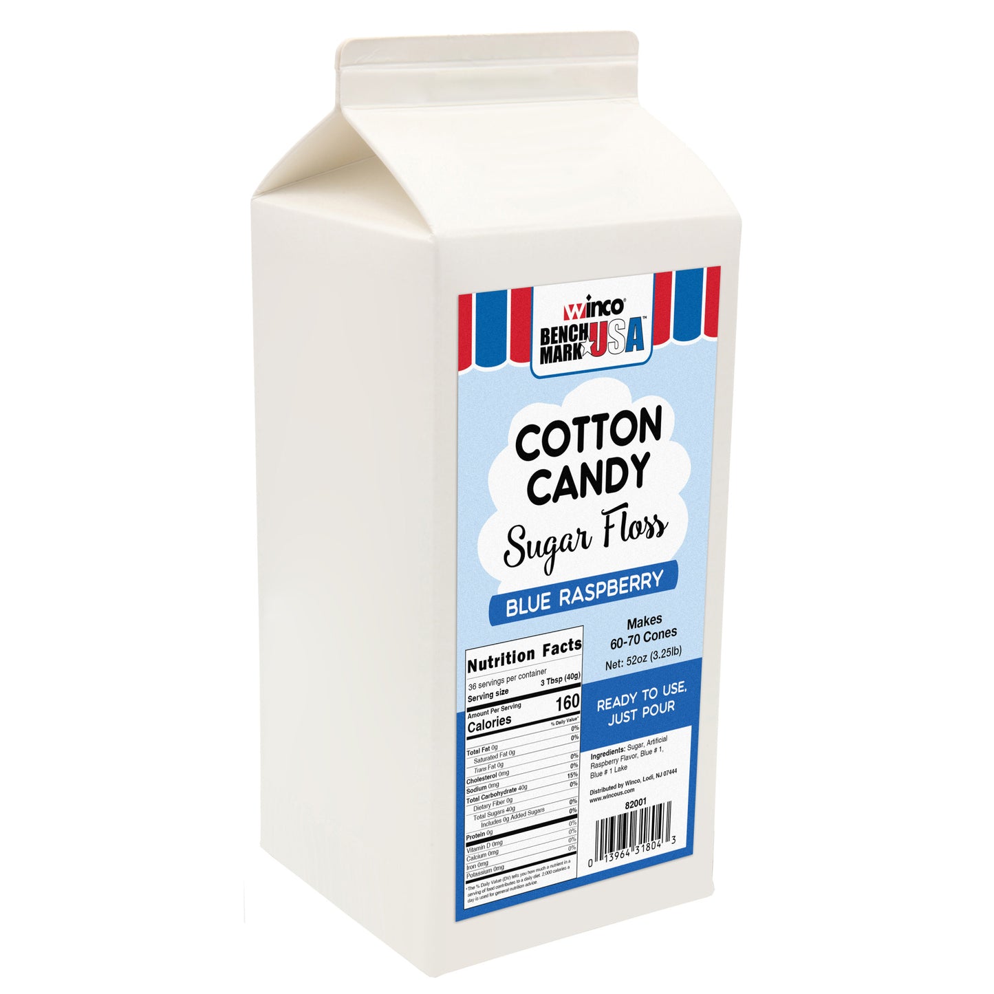 82001CS - BenchmarkUSA 3-1/4 lb Cotton Candy Floss - Blue Raspberry - 6 cartons/case