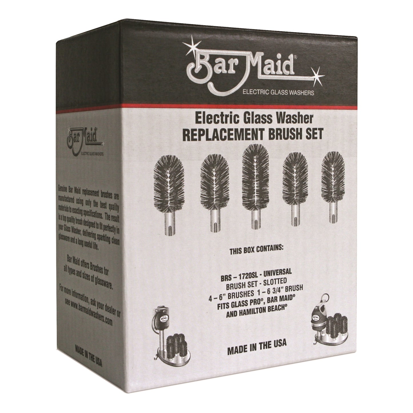 BRS-1720SL - Bar Maid Replacement Universal Brush Set for Glass Washer, Slotted