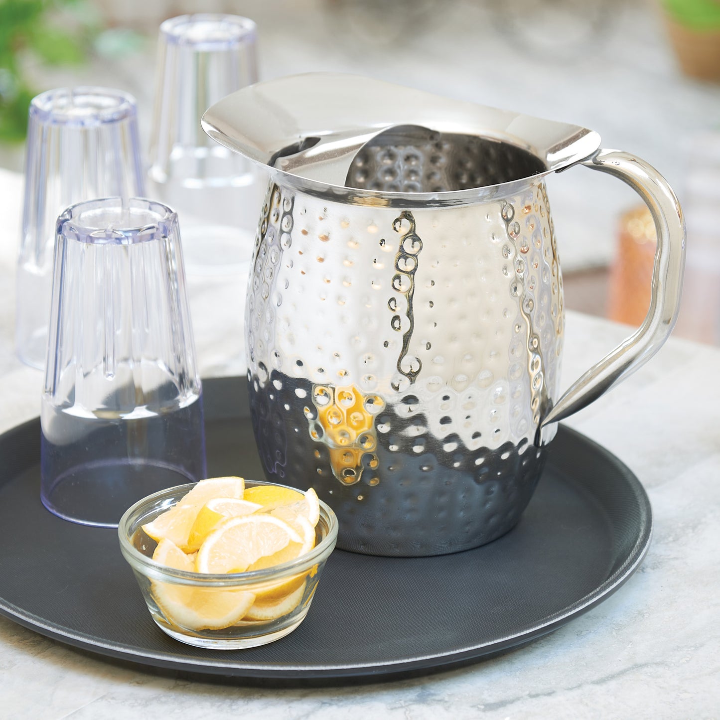 WPB-3CH - 3 Qt Hammered S/S Bell Pitcher with Ice Guard