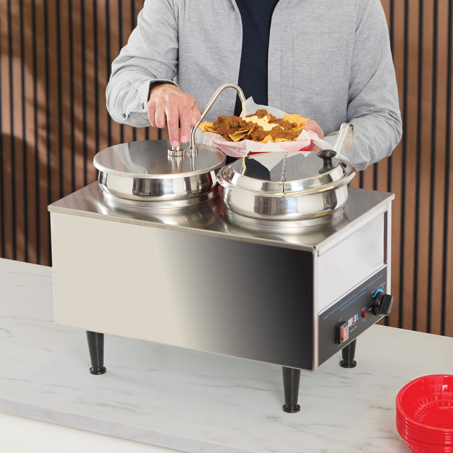 51073P - BenchmarkUSA Dual-Well Food Warmer - 1 Pump, 1 Ladle, 1 Lid