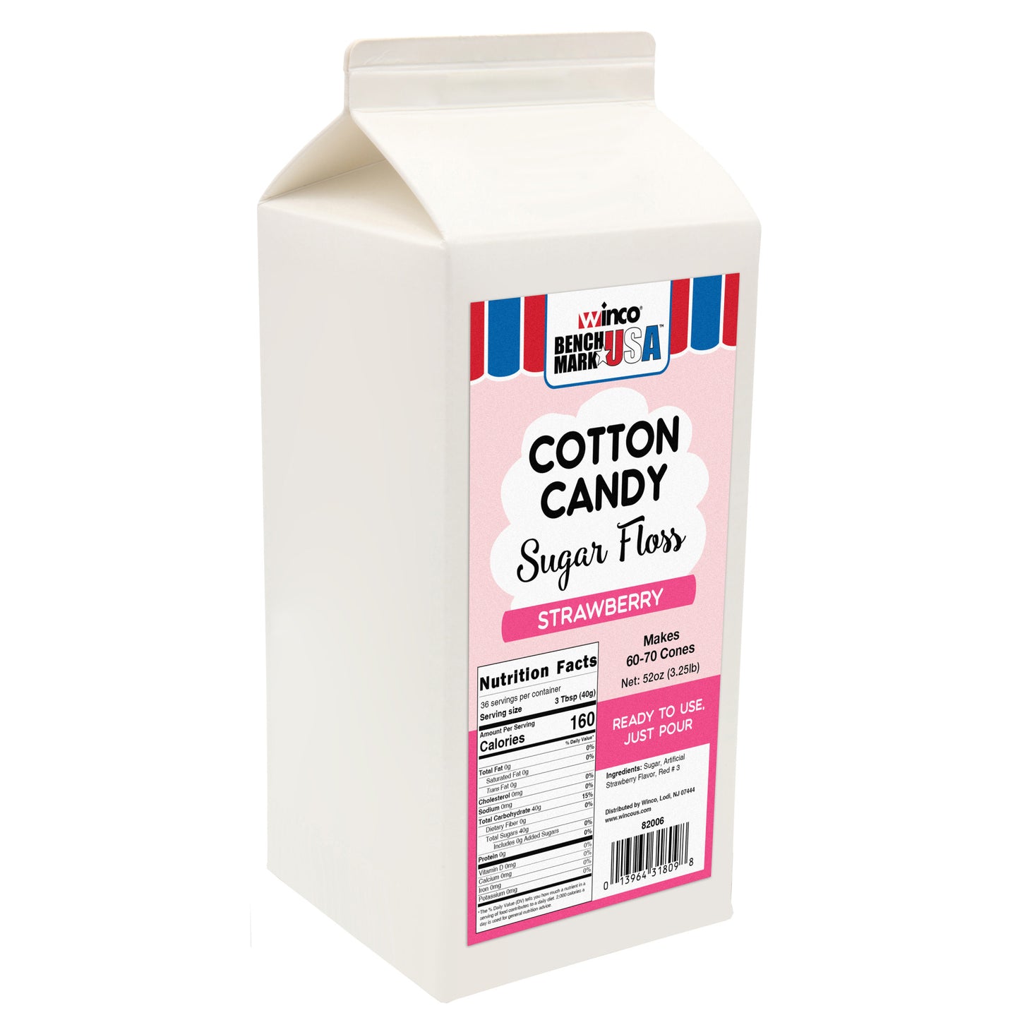 82006CS - BenchmarkUSA 3-1/4 lb Cotton Candy Floss - Strawberry - 6 cartons/case