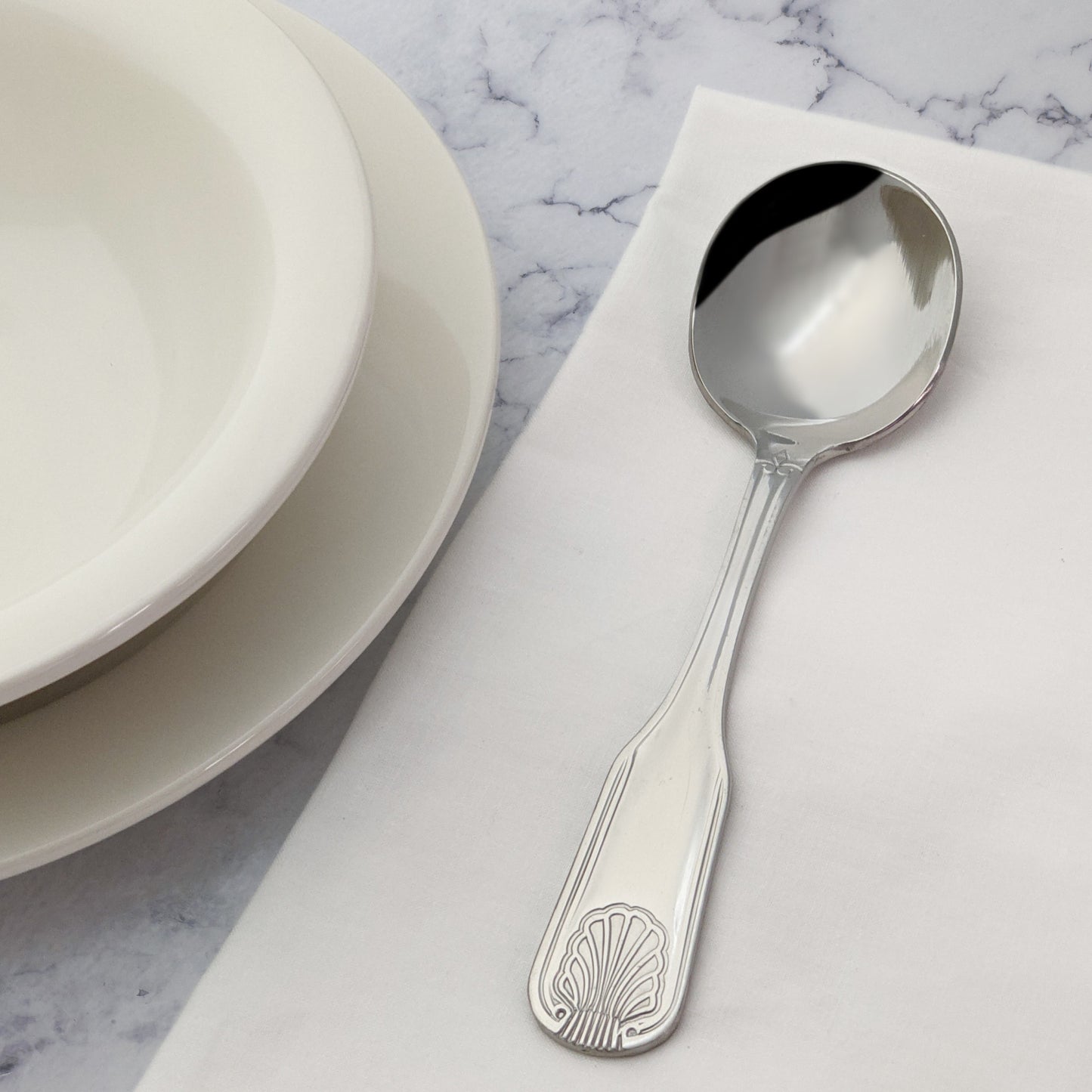 0006-04 - Toulouse Bouillon Spoon, 18/0 Extra Heavyweight