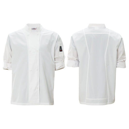 Ventilated Chef Jacket with Roll-Tab Sleeves, Tapered Fit