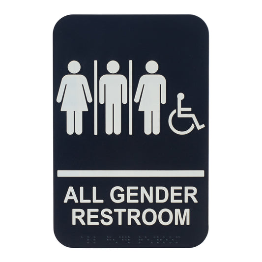 Information Signs with Braille, 6"W x 9"H - All Gender Restroom w/ Accessible