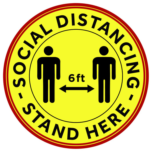 PFD-12Y - 12" Round Social Distancing Floor Decal, 10 pieces/pack