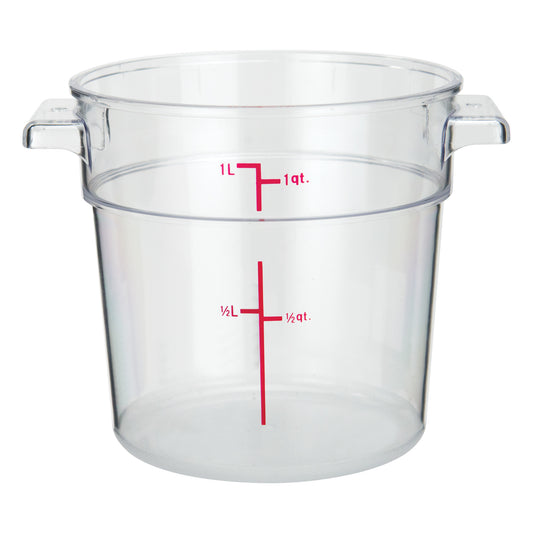 Round Storage Container, Clear Polycarbonate - 1 Quart