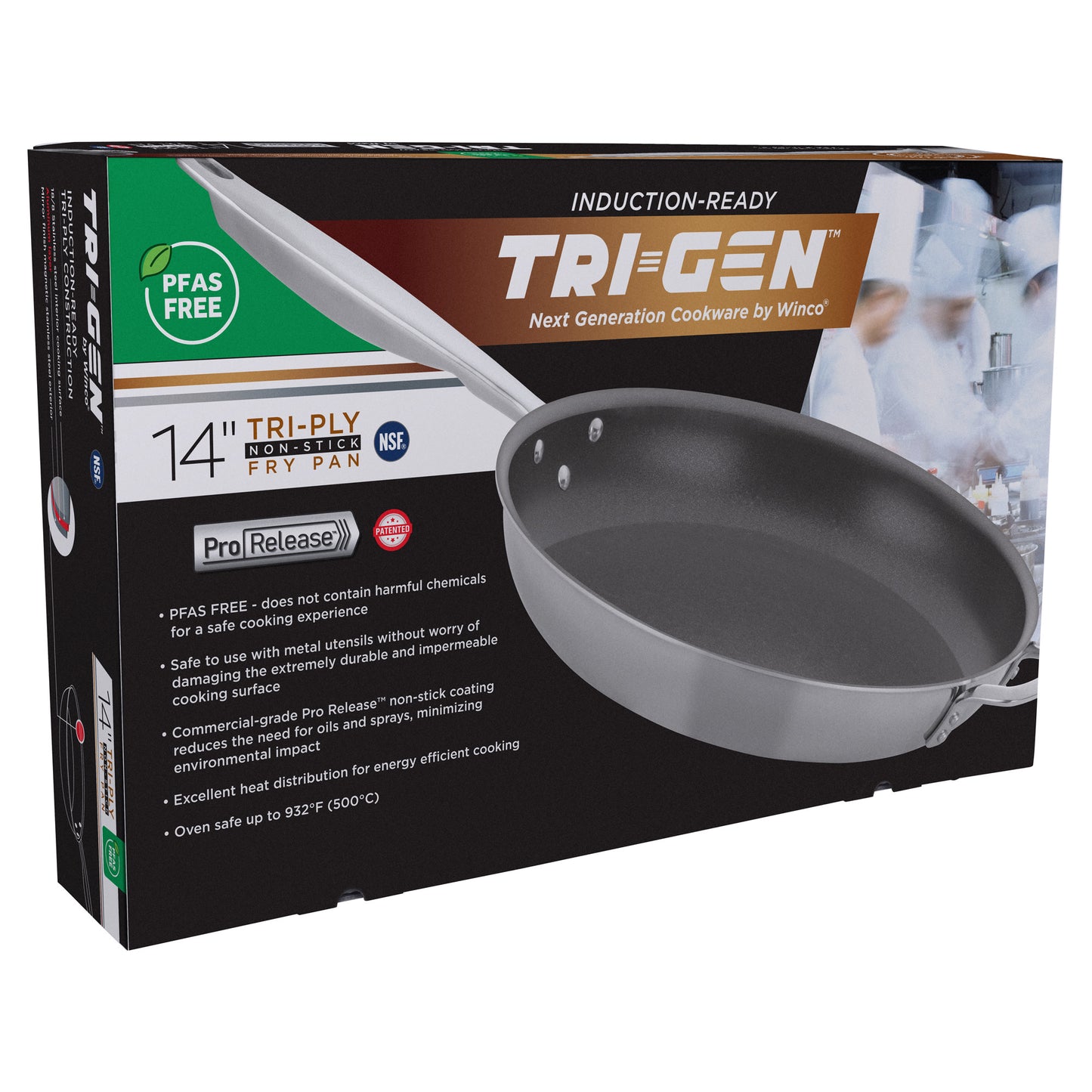 TGFP-14PR - TRI-GEN, 14" Fry Pan, Pro-Release Non-Stick, Tri-ply, Induction Ready, 18/8 SS, NSF, PFAS-Free