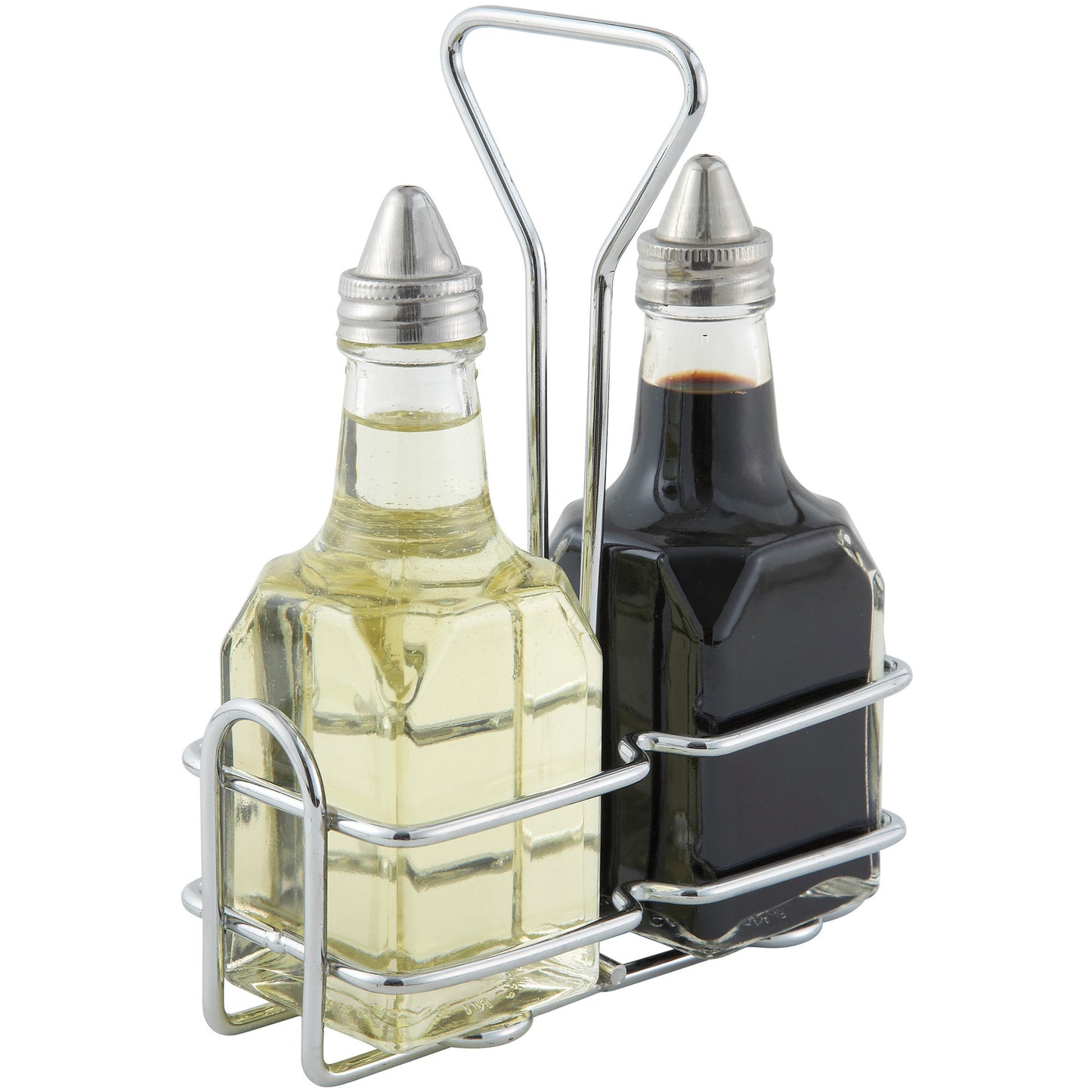 Two 6 oz Square Bottle Set with Lids & Chrome-Plated Rack