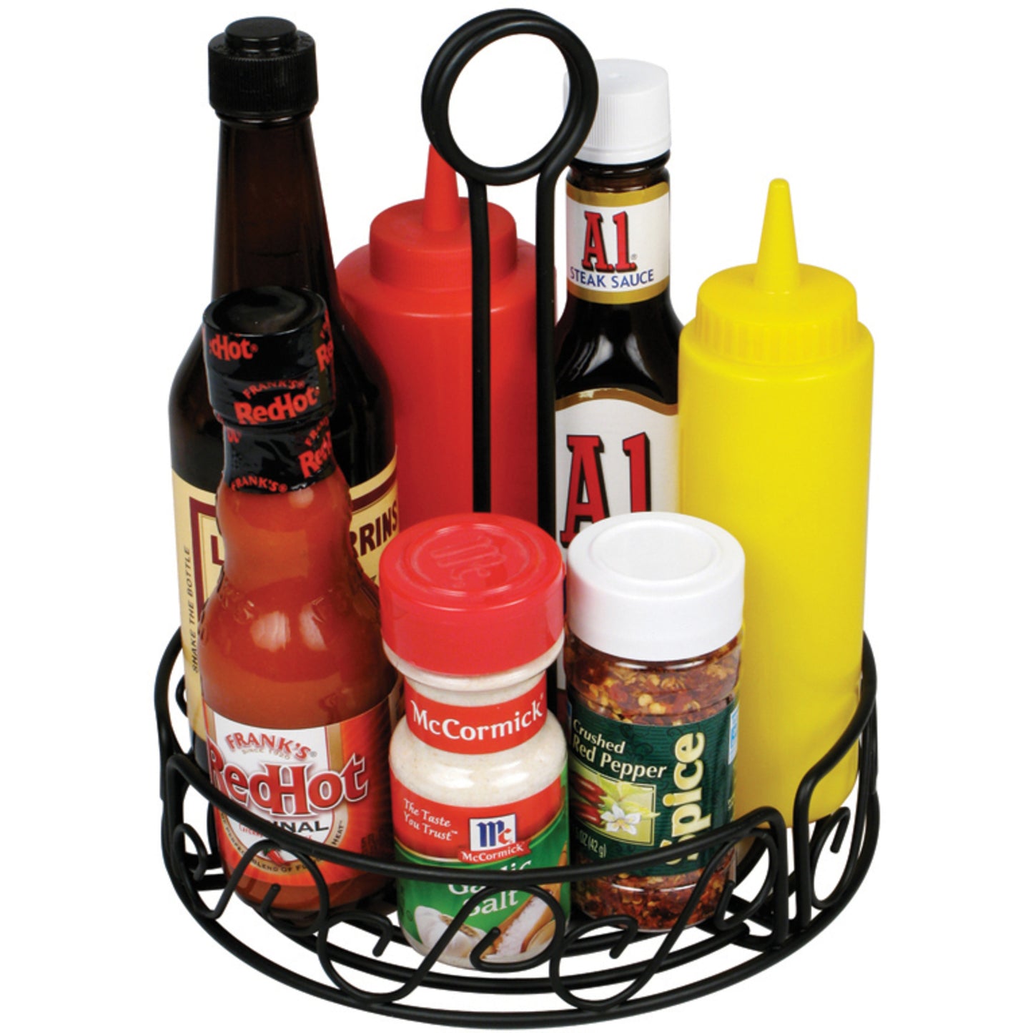 6-1/4" Round Wire Condiment Caddy with Handle