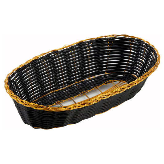 Black and Gold Poly Woven Basket - Long Oval