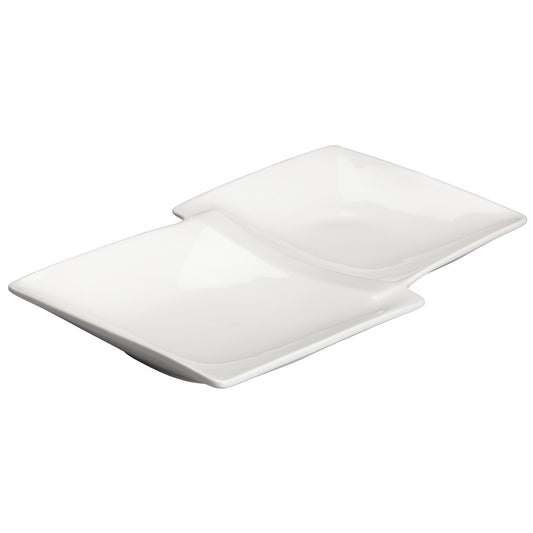 WDP017-109 - 13-7/8" x 8" Porcelain Duo Plate, Bright White, 12 pcs/case