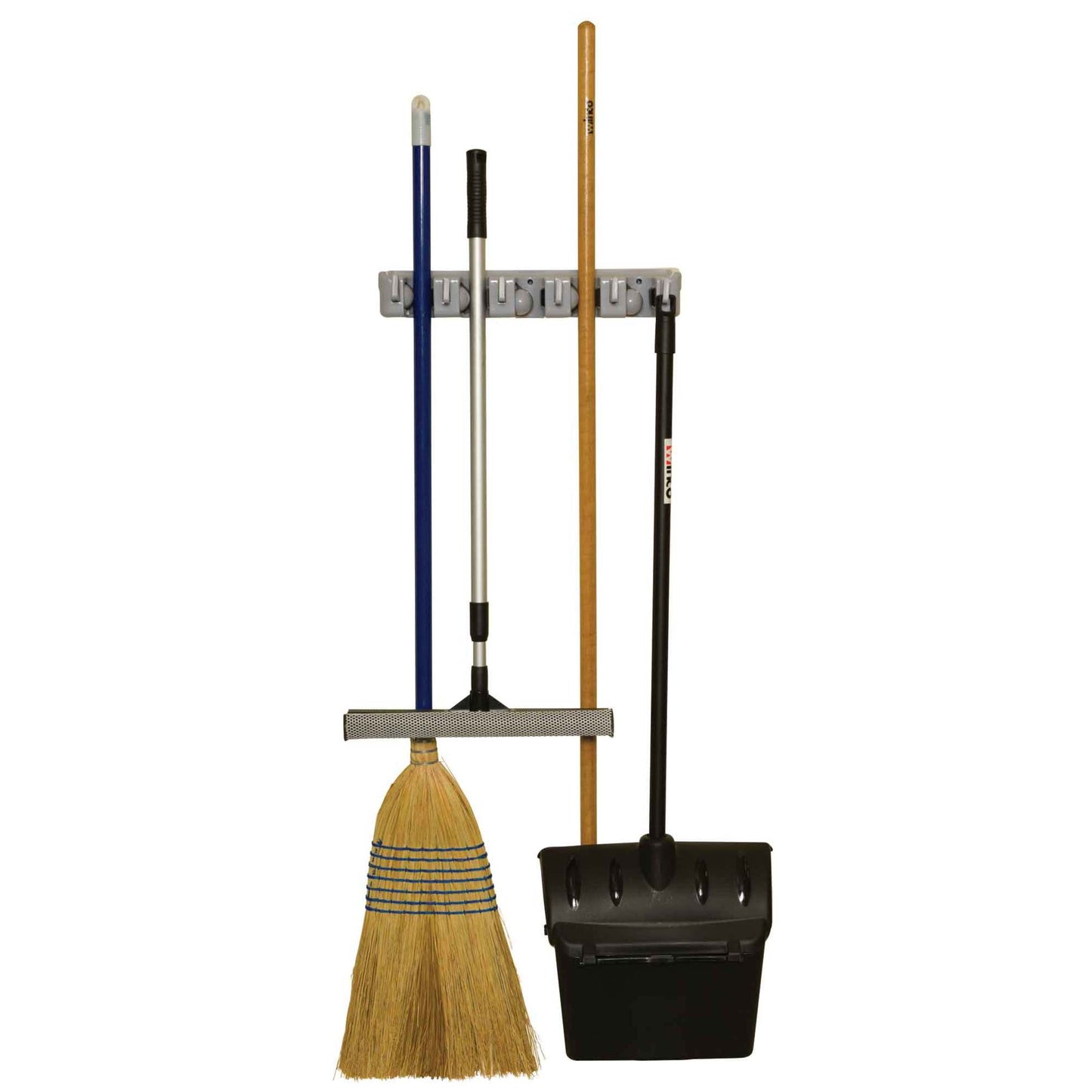 16" Mop/Broom Rack with 5 Clips and 6 Hooks
