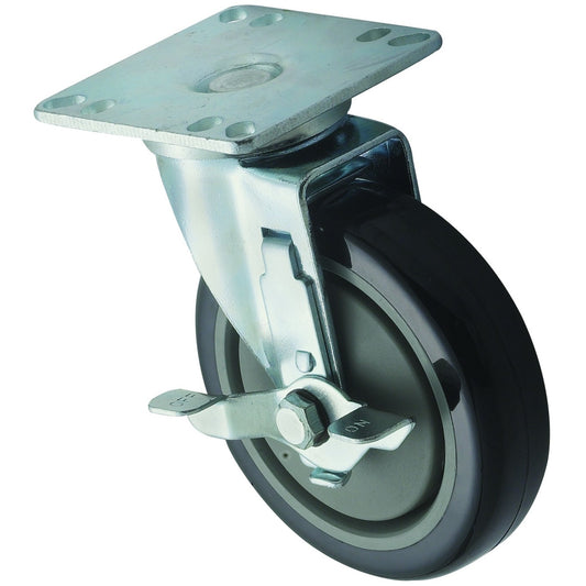 Universal Caster Set with Brake, 3-1/2" Square Plate, 5" Wheels