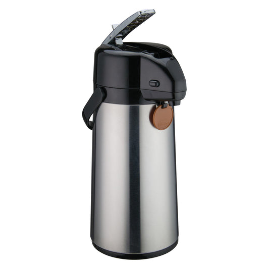 Glass Lined Airpot with Lever Top, Stainless Steel Body - 1.9 Liter
