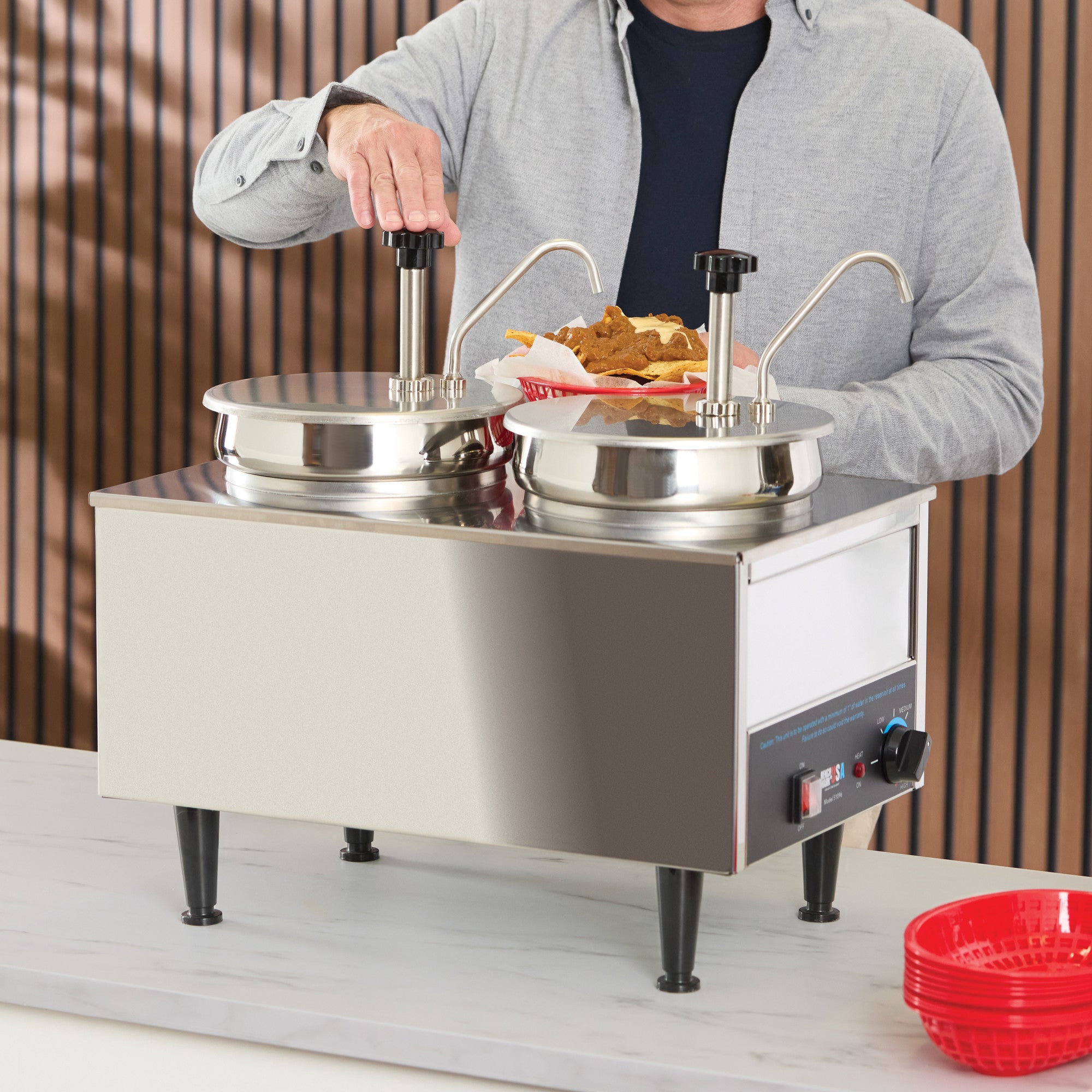 51074P - BenchmarkUSA Dual-Well Food Warmer - 2 Pumps – Winco