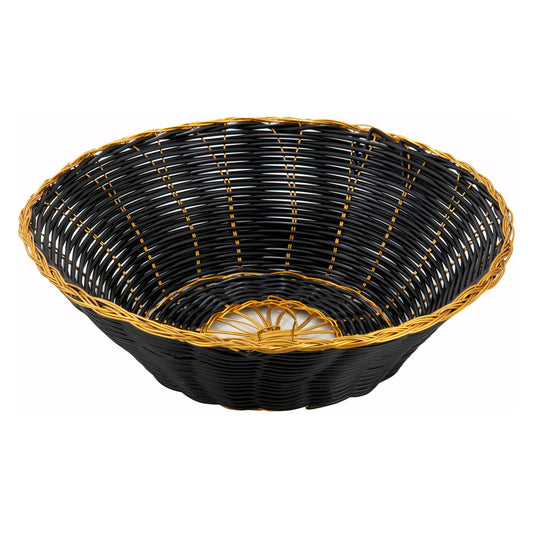 Black and Gold Poly Woven Basket - Round