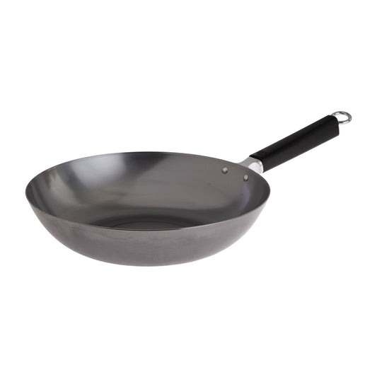 J22-0050 - Joyce Chen Uncoated Carbon Steel Stir Fry Pan with Phenolic Handle, 12"