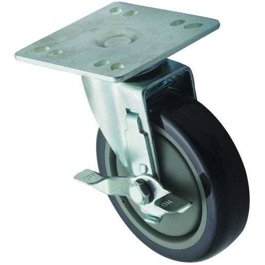 Universal Caster Set with Brake, 4" Square Plate, 5" Wheels