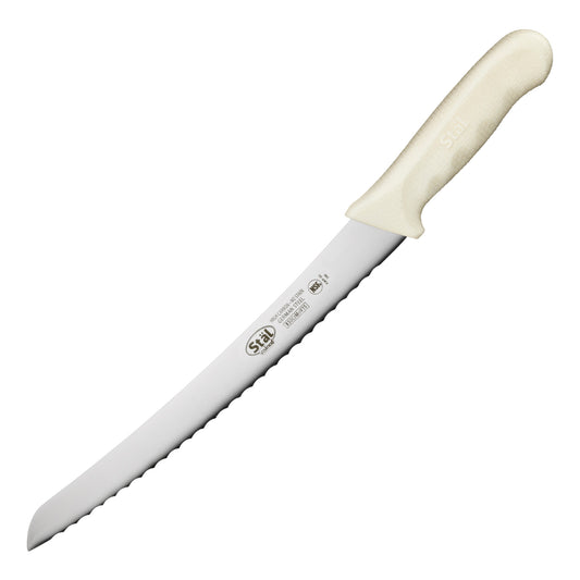 9-1/2" Bread Knife, White PP Hdl, Curved