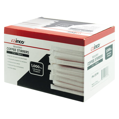 PK-CS7W - Wooden Coffee Stirrers, 7-1/2"L, 1,000 Pieces Individually Wrapped