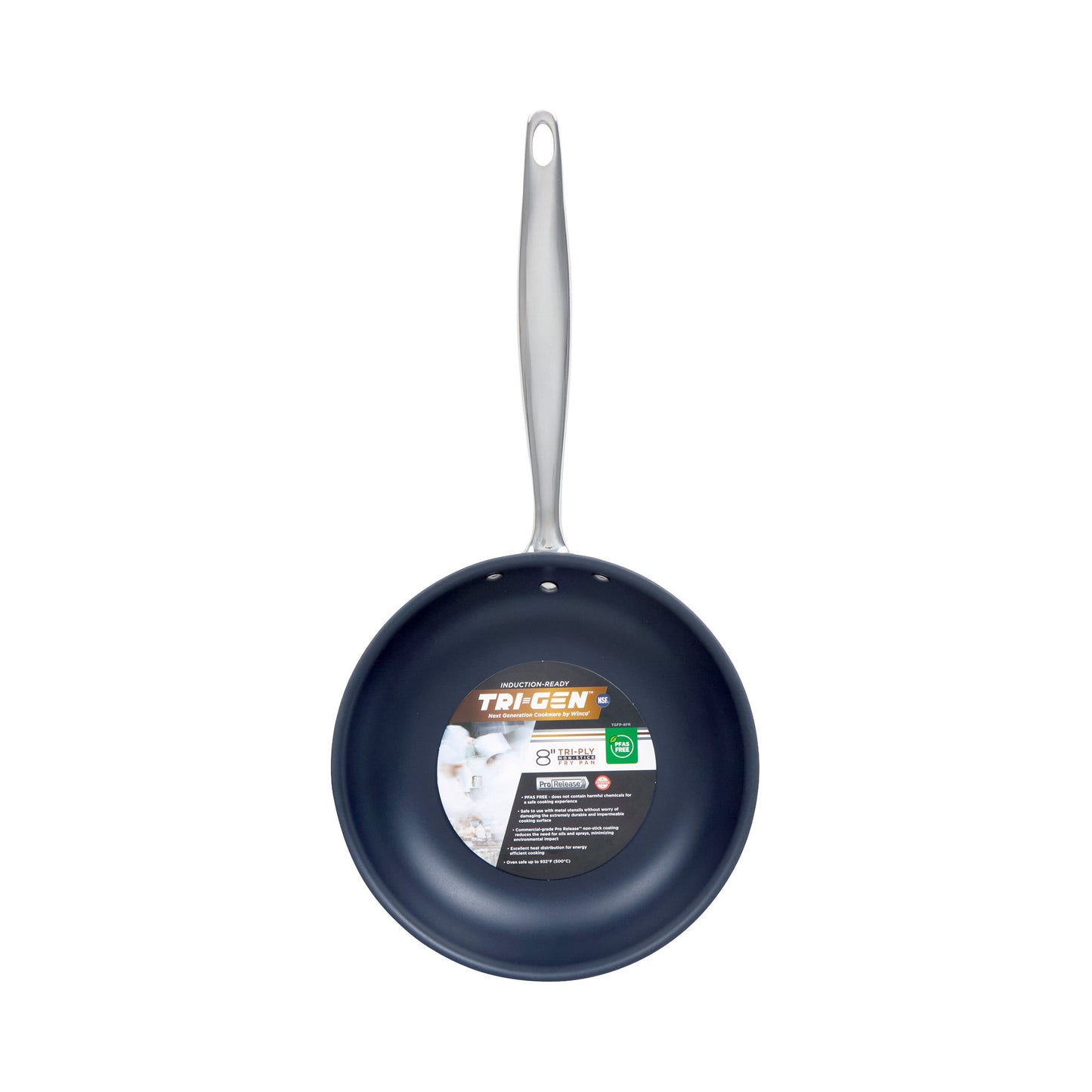 TGFP-8PR - TRI-GEN, 8" Fry Pan, Pro-Release Non-Stick, Tri-ply, Induction Ready, 18/8 SS, NSF, PFAS-Free